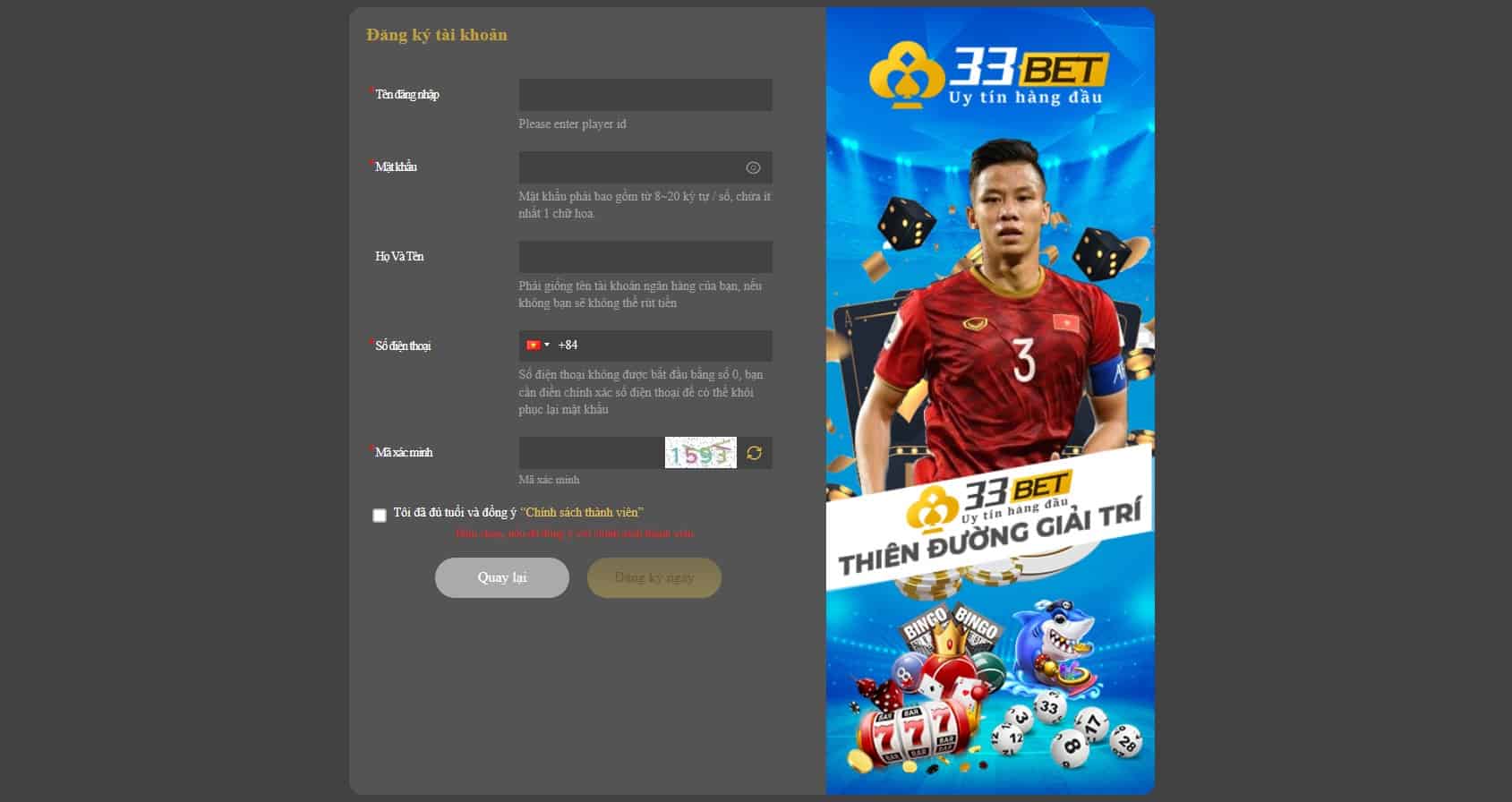 Trang đăng kí tài khoản bắn cá 33bet